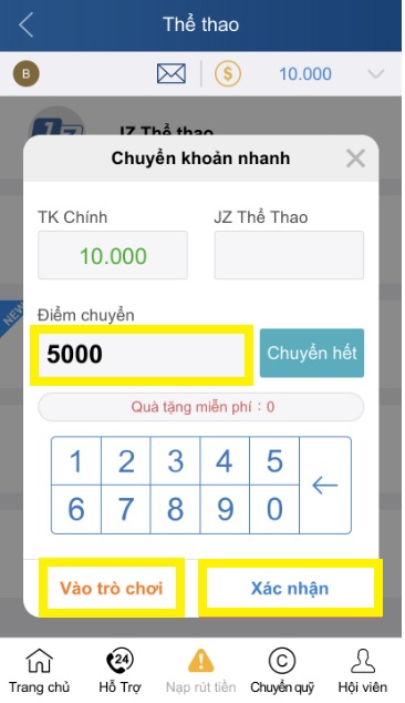 Điền vào số điểm muốn chuyển - thabet.deals